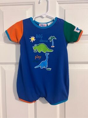 Vintage Small Steps Dinosaur Romper 12M Colorblock One Piece Baby Outfit